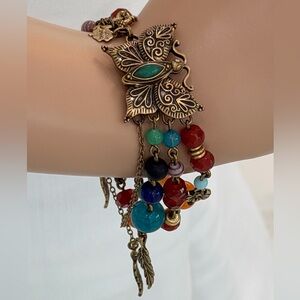 Lucky Brand Boho Chic Butterfly Charm Bracelet, Multi-Colored Beads,Toggle